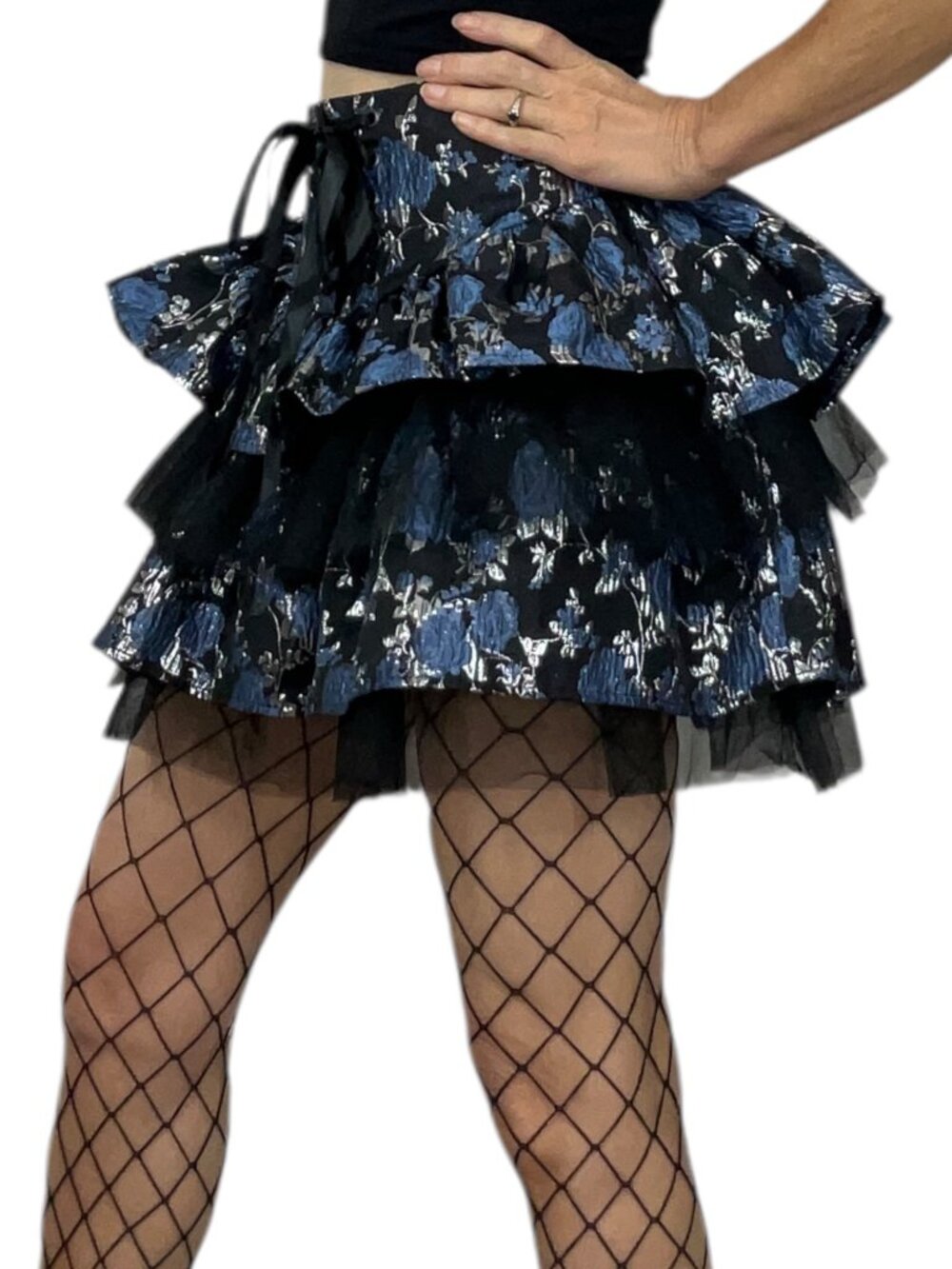 Dolls Kill Widow Fanged Faerie Brocade Mini Skirt M Blue Floral NEW - Picture 2 of 15